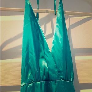 Green silk asymmetrical halter dress size small